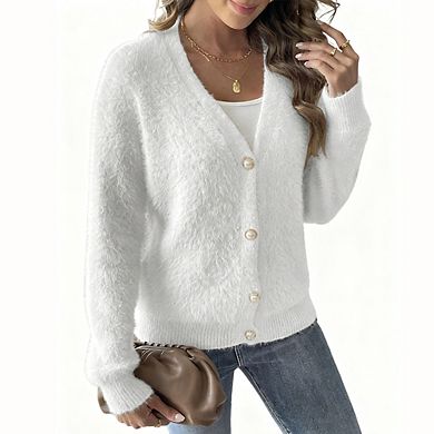 Womens Long Sleeve V Neck Cardigan Button Down Sweater Tops