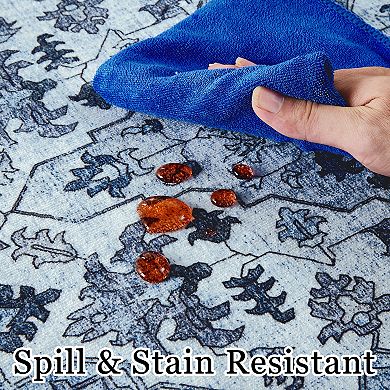 Grey Pearl Velvet Rug High Pile Abstract Print Washable Foldable Plush Mat