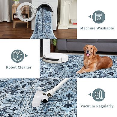 Grey Pearl Velvet Rug High Pile Abstract Print Washable Foldable Plush Mat