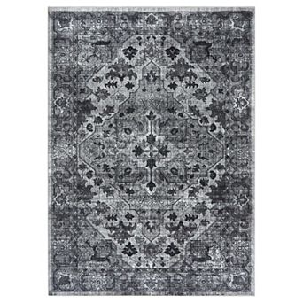 Grey Pearl Velvet Rug High Pile Abstract Print Washable Foldable Plush Mat
