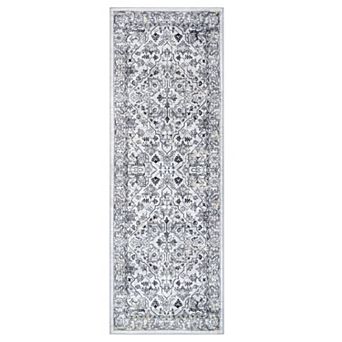 Grey Pearl Velvet Rug High Pile Abstract Print Washable Foldable Plush Mat