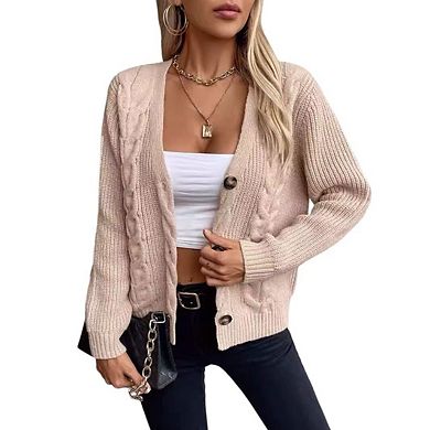 Women's Cable Knit Cardigan Vintage Single Button Soft Comfortable Long Sleeve