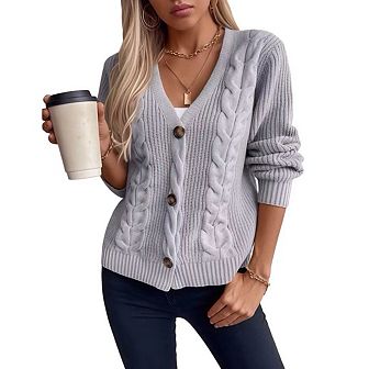 Women's Cable Knit Cardigan Vintage Single Button Soft Comfortable Long Sleeve