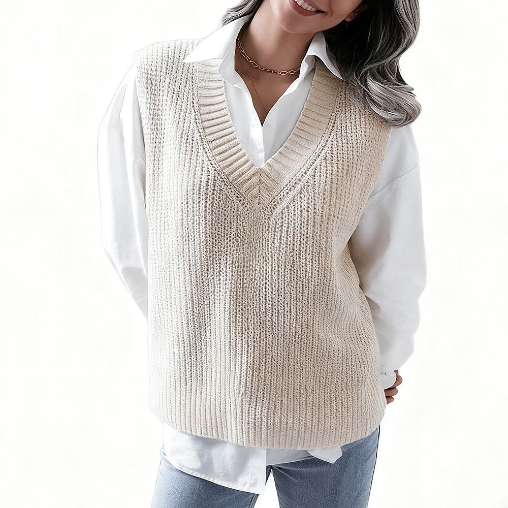 OVY Cotton Wool V-neck Knit Vest Ｌsize Womens V Neck Sleeveless Casual Loose Fit Knit Sweater Vest