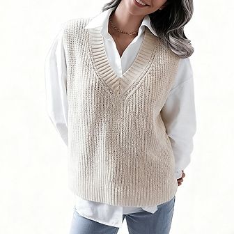 Womens V Neck Sleeveless Casual Loose Fit Knit Sweater Vest