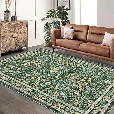 Floral rug for living room washable rug non-slip ultra-thin Bohemian floral indoor rug
