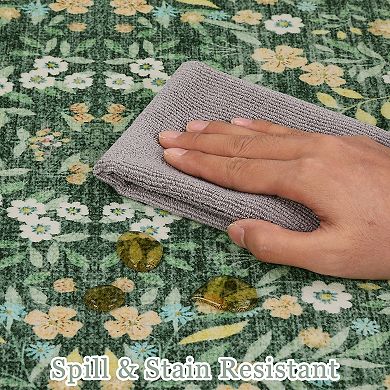 Floral rug for living room washable rug non-slip ultra-thin Bohemian floral indoor rug