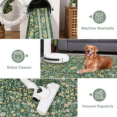 Floral rug for living room washable rug non-slip ultra-thin Bohemian floral indoor rug