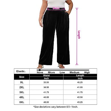 Women Plus Size Velvet Wide Leg Pants High Waisted Loose Fit Trousers with Pockets