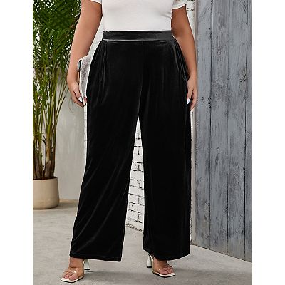 Women Plus Size Velvet Wide Leg Pants High Waisted Loose Fit