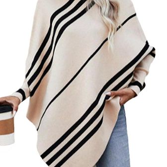 Women's Sweater Irregular Striped Bat Sleeve Pullover Knitted Cardigan Fashion Shawl Cape