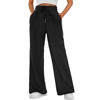 Women Wide Leg Middle Crease Sweatpants Casual High Waist Lounge Yoga Pants with Pockets