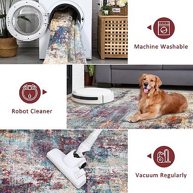 Plush Pearl Velvet Rug High Pile Abstract Print Washable Foldable Mat for Home