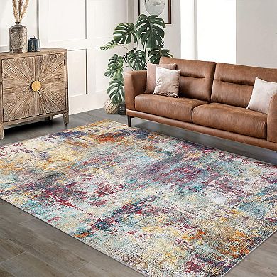 Plush Pearl Velvet Rug High Pile Abstract Print Washable Foldable Mat for Home