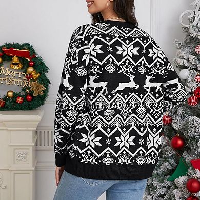 Women's Snowflake Reindeer Christmas Cardigan Soft Comfortable Festive Fashion