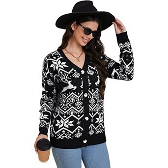 Women's Snowflake Reindeer Christmas Cardigan Soft Comfortable Festive Fashion