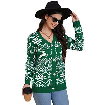 Women's Snowflake Reindeer Christmas Cardigan Soft Comfortable Festive Fashion