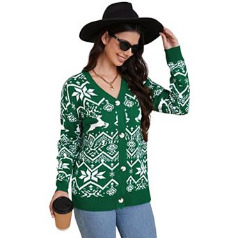 Women's Snowflake Reindeer Christmas Cardigan Soft Comfortable Festive Fashion