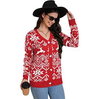Women's Snowflake Reindeer Christmas Cardigan Soft Comfortable Festive Fashion