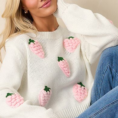 Women's Sweet Strawberry Pullover Sweater Crew Neck Knitted Jumper