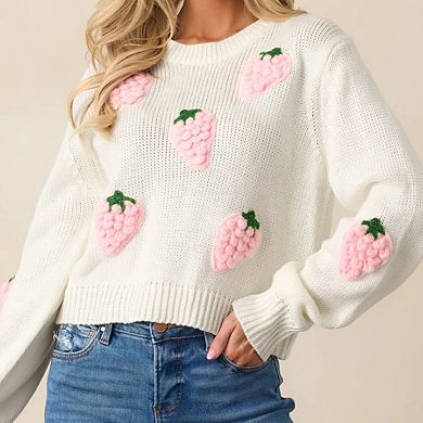 Women's Sweet Strawberry Pullover Sweater Crew Neck Knitted Jumper
