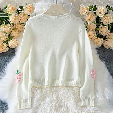 Women's Sweet Strawberry Pullover Sweater Crew Neck Knitted Jumper