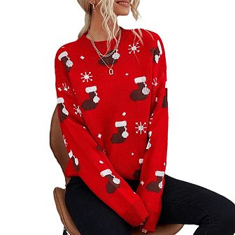Women's Christmas Sweater Crewneck Long Sleeve Loose Fit Soft Holiday Cozy