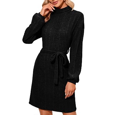 Turtleneck Sweater Dress Sling Slit Knit Bodycon Midi Dress for Women