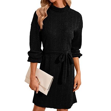 Turtleneck Sweater Dress Sling Slit Knit Bodycon Midi Dress for Women