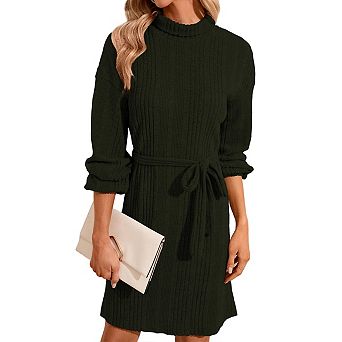 Turtleneck Sweater Dress Sling Slit Knit Bodycon Midi Dress for Women