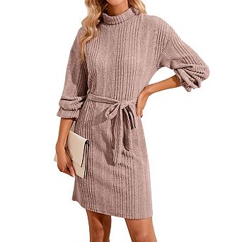 Turtleneck Sweater Dress Sling Slit Knit Bodycon Midi Dress for Women