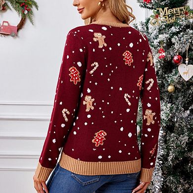 Women's Gingerbread Man Christmas Sweater Pullover Soft Skin-Friendly Long Sleeve