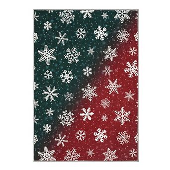 Christmas Rug with Snowflake, Reversible Plush Soft Non-Slip Holiday Decor