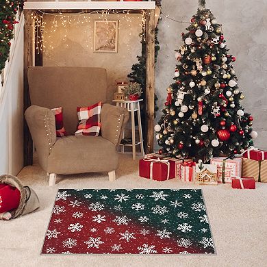 Christmas Rug with Snowflake, Reversible Plush Soft Non-Slip Holiday Decor