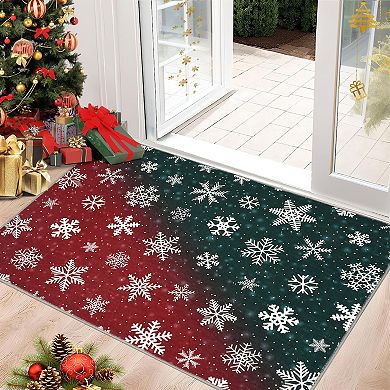 Christmas Rug with Snowflake, Reversible Plush Soft Non-Slip Holiday Decor