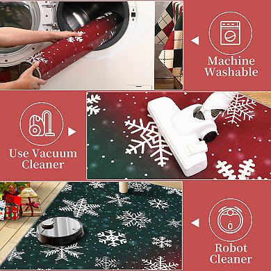 Christmas Rug with Snowflake, Reversible Plush Soft Non-Slip Holiday Decor