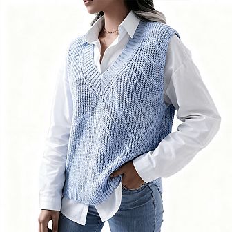 Womens V Neck Sleeveless Casual Loose Fit Knit Sweater Vest