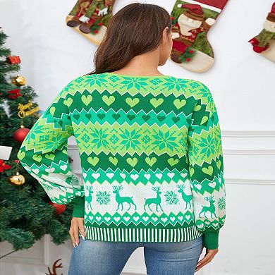 Women's Christmas Sweater Fun Pattern Cute Cardigan Winter Front Open Knitted Sweater Outerwear