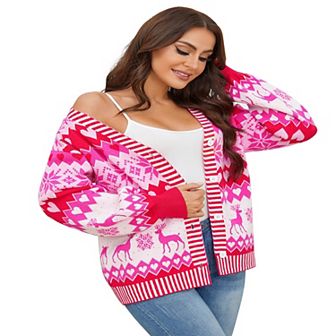 Women's Christmas Sweater Fun Pattern Cute Cardigan Winter Front Open Knitted Sweater Outerwear