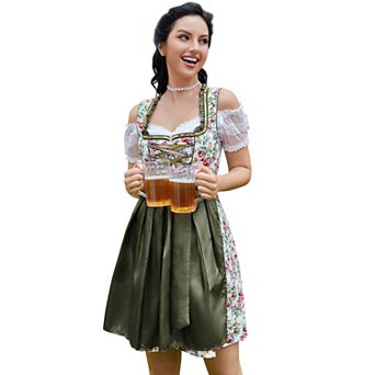 Women's Oktoberfest Dirndl 3 pc Costume Set - Floral Print Beer Festival Dress