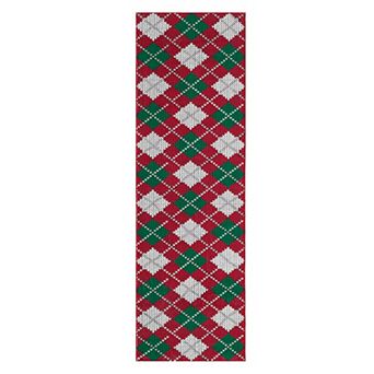 Christmas Diamond Print Rug Polyester Washable Foldable Mat for Holiday Decor