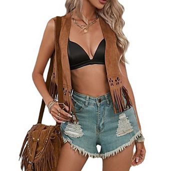 Women's Fringe Vest Casual Sleeveless Open Front Jacket