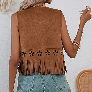 Women's Fringe Vest Casual Sleeveless Open Front Jacket