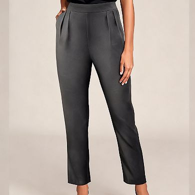 Womens Elastic Waistband Stretch Trousers Pocket Elegant Versatile Office Pants