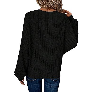 Women's Batwing Sleeve Sweaters Long Sleeve Crew Neck Shirt Fall Winter Fashion Tunic Top