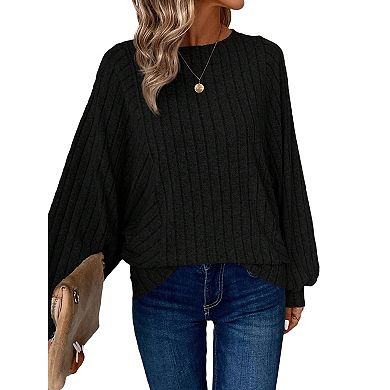 Women's Batwing Sleeve Sweaters Long Sleeve Crew Neck Shirt Fall Winter Fashion Tunic Top