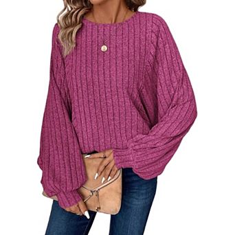 Women's Batwing Sleeve Sweaters Long Sleeve Crew Neck Shirt Fall Winter Fashion Tunic Top