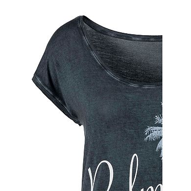 Lascana Women's Palm Tree Print Top, Blue-Patterned, Size 8/10