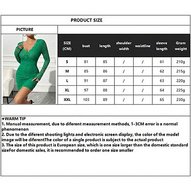 Women's Dress V-Neck Lace Slim Fit Long Sleeve Mini Dress