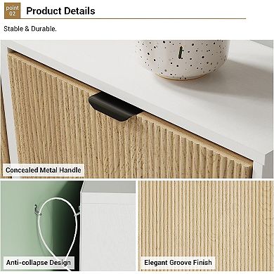 Shoe Storage Cabinet with 4 Flip-Down Doors - Modern Organization, White + Oak